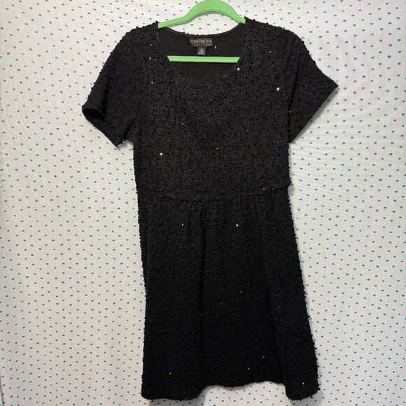 Forever 21+ Plus Size Black Sequin Short Sleeve Sweater Dress - Picture 1 of 4